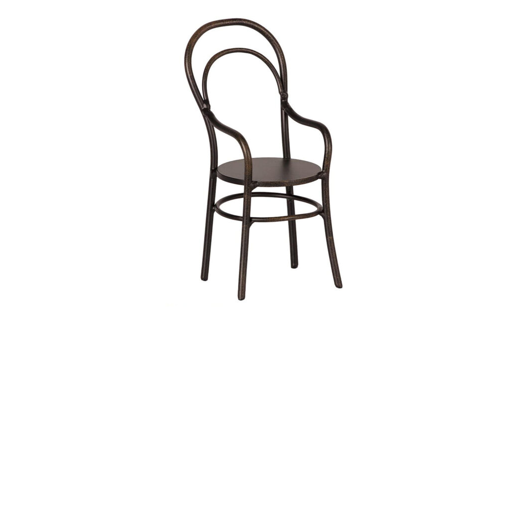 Maileg miniature black metal chair with armrest for a mouse