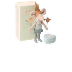 Maileg tooth fairy mouse in a matchbox blue