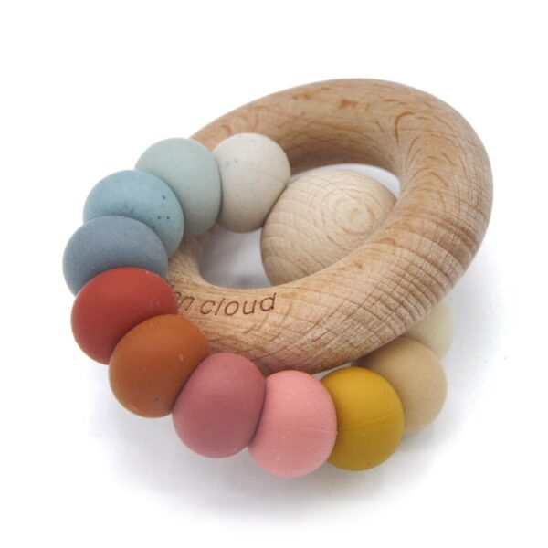 Wood and silicon teething ring rainbow