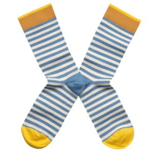 Bonne Maison women fashion socks blue stripes with yellow toe