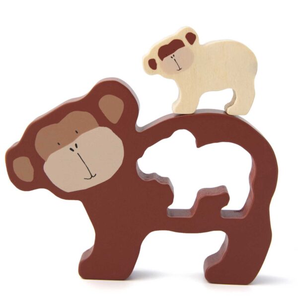 Trixie wooden animal body puzzle monkey mummy and baby detail