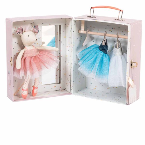 Moulin Roty Ballerina mouse wardrobe in a suitcase