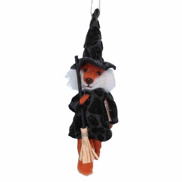 Fox Witch With Broom Halloween Decoration