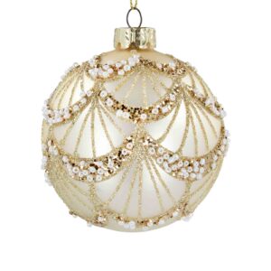Glass Bauble Matte Gold w Gold Bead Swags