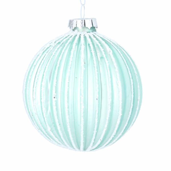 Glass Bauble - Pale Blue, White Ribbed