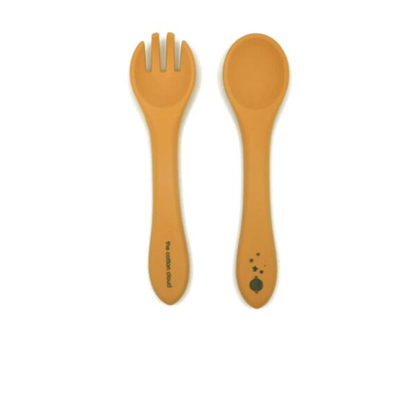 fork and spoon set mustard