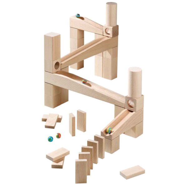 First Playing Wooden Marble Run Blocks
