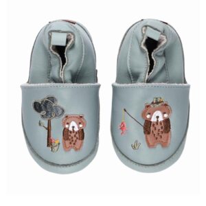 Melton leather slippers with bear blue