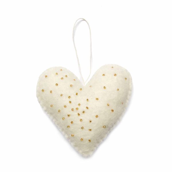 Gamcha white heart gold beads