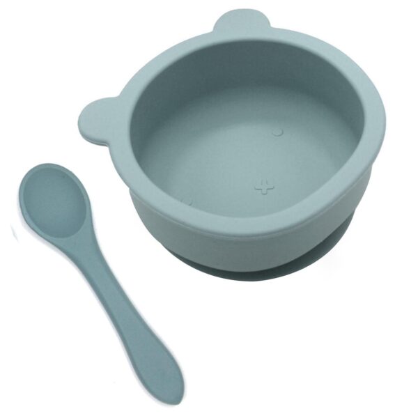 blue silicon eating bowl with spoon set