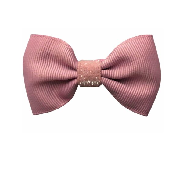 girls small pink bow clip glitter