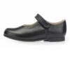 Black leather girls riptape traditional school shoes