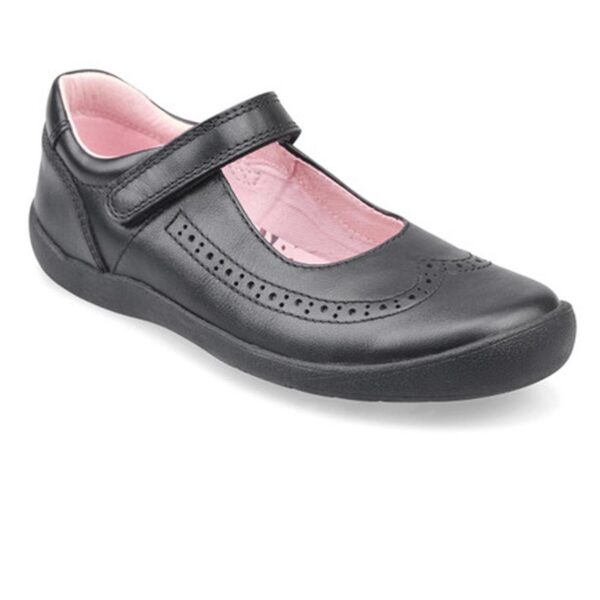 Black leather girls velcro school shoes