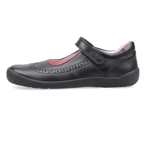 Spirit Black leather girls riptape school shoes