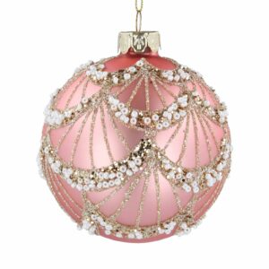 Glass Bauble Matte Pink Gold Bead Swags
