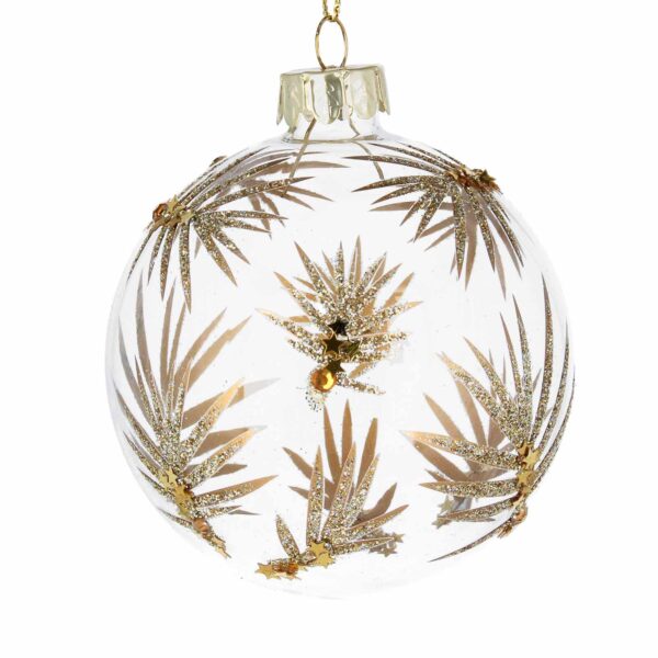 christmas bauble clear with gold palm branch