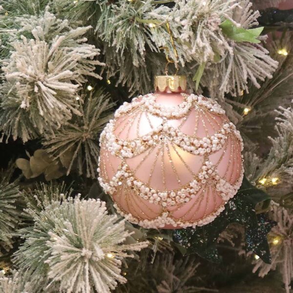 gisela graham Glass Bauble Matte Pink Gold Bead Swags