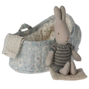 maileg rabbit in carry cot blue