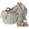 maileg rabbit in carry cot light blue