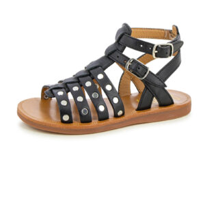 girls black leather sandals