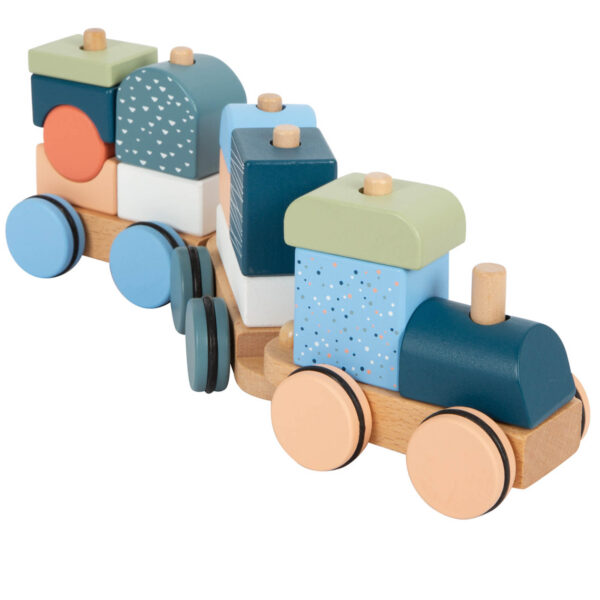 blue wooden stacking train toy